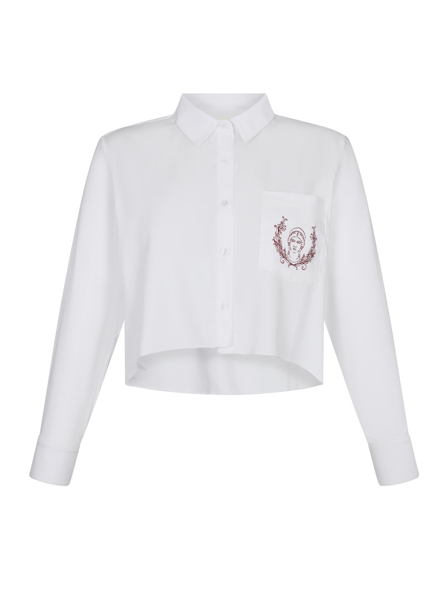 ZDENKA CROPPED SATIN BUTTON-UP SHIRT - WHITE/BURGUNDY